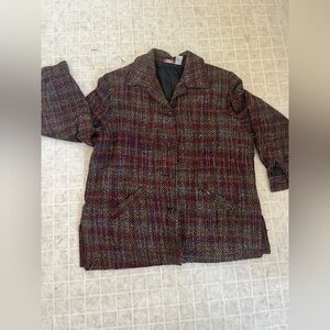 Alia Multicolor Tweed Blazer Jacket in Burgundy and Green